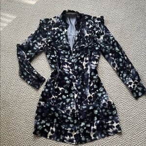 Marie Oliver Black and Blue Floral Long Sleeve Dress